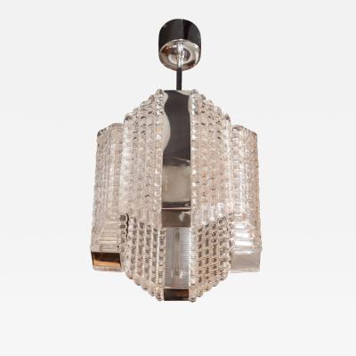  Kaiser Idell Kaiser Leuchten Kaiser Co Mid Century Modern Chrome and Textured Glass Pendant by Kaiser Leuchten