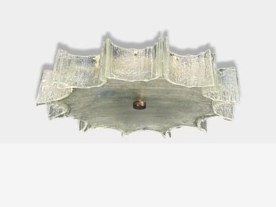  Kaiser Kaiser Frosted Glass Chrome Flush Mount Light Germany 1960s