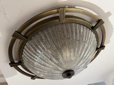  Kaiser Leuchten Large Nautical 1960 German Mid Century Flush Murano Glass Ceiling Lamp