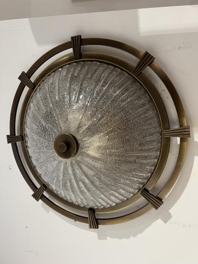  Kaiser Leuchten Large Nautical 1960 German Mid Century Flush Murano Glass Ceiling Lamp