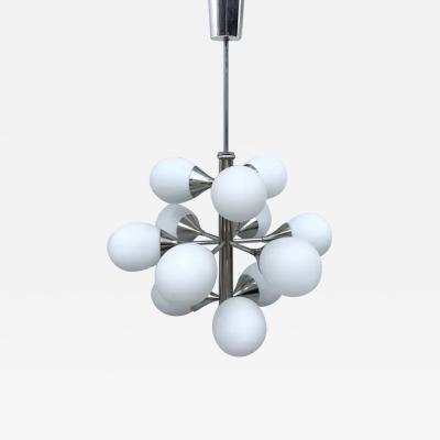  Kaiser Leuchten Sputnik in Metal and 12 White Opaline Teardrops by Kaiser Leuchten 1960s