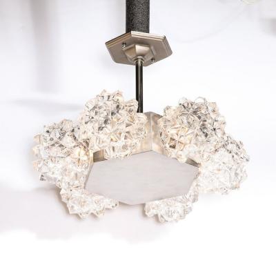  Kaiser Luchten Mid Century Hexagonal White Gold Glass Shaded Chandelier by Kaiser Luchten