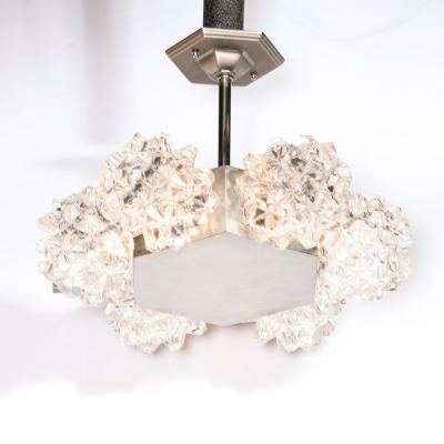  Kaiser Luchten Mid Century Hexagonal White Gold Glass Shaded Chandelier by Kaiser Luchten