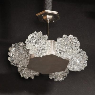  Kaiser Luchten Mid Century Hexagonal White Gold Glass Shaded Chandelier by Kaiser Luchten