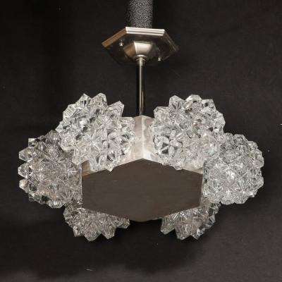  Kaiser Luchten Mid Century Hexagonal White Gold Glass Shaded Chandelier by Kaiser Luchten