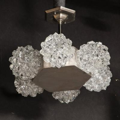  Kaiser Luchten Mid Century Hexagonal White Gold Glass Shaded Chandelier by Kaiser Luchten