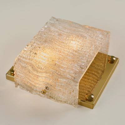  Kaiser Pair of mid century modern ice glass and brass wall lights by Kaiser