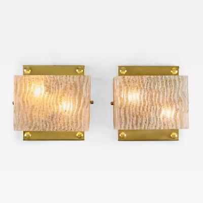  Kaiser Pair of mid century modern ice glass and brass wall lights by Kaiser