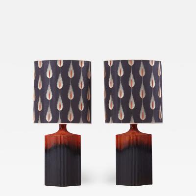  Kaiser Porcelain Pair of Kaiser Ceramic Lamps Lava Glace with a Curated Shade by Harry Clark
