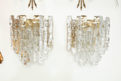 Kalmar Franken KG Pair ofIce Glass Sconces by Kalmar 