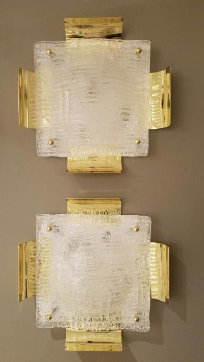  Kalmar Lighting Pair of Kalmar Austrian Mid Century Brass and Glass Sconces