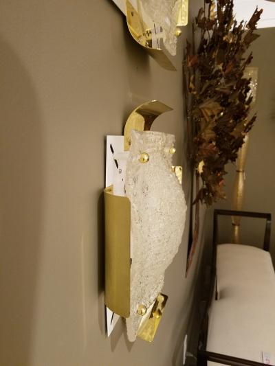  Kalmar Lighting Pair of Kalmar Austrian Mid Century Brass and Glass Sconces