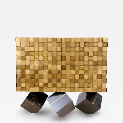  Kanttari Contemporary Brass Marble Sideboard with leather