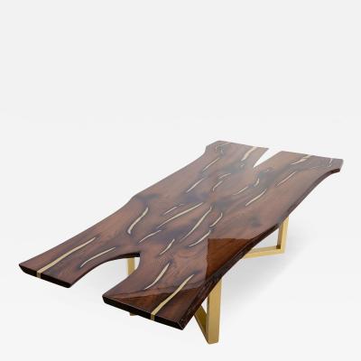  Kanttari Contemporary Live Edge Large Dining Table Oak Ash Wood Brass or Copper