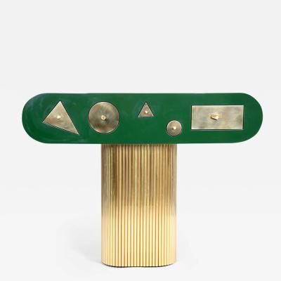  Kanttari Modern Art Deco Style Console in Green Black and White with Brass base