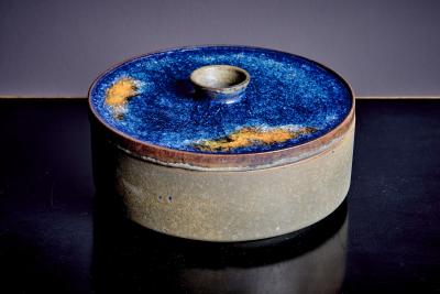  Karlsruher Majolika Pair of Majolika Karlsruhe with melted glass tops Germany 1960s