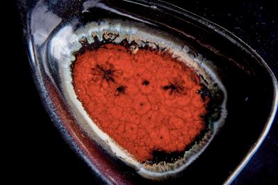  Karlsruher Majolika Pair of Majolika Karlsruhe with melted glass tops Germany 1960s