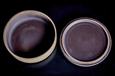  Karlsruher Majolika Pair of Majolika Karlsruhe with melted glass tops Germany 1960s