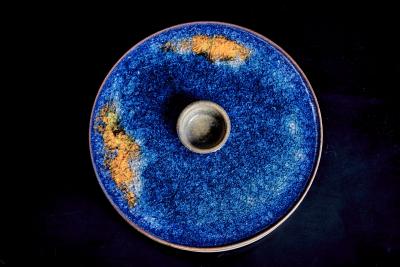  Karlsruher Majolika Pair of Majolika Karlsruhe with melted glass tops Germany 1960s