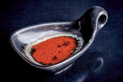  Karlsruher Majolika Pair of Majolika Karlsruhe with melted glass tops Germany 1960s