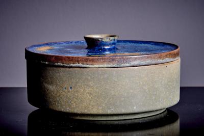  Karlsruher Majolika Pair of Majolika Karlsruhe with melted glass tops Germany 1960s