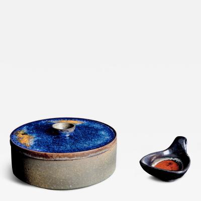  Karlsruher Majolika Pair of Majolika Karlsruhe with melted glass tops Germany 1960s