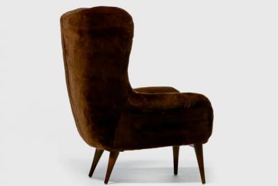  Karpen of California Karpen Wingback Chairs in Luxuriously Soft Milk Chocolate Shearling circa 1950s