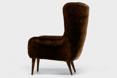  Karpen of California Karpen Wingback Chairs in Luxuriously Soft Milk Chocolate Shearling circa 1950s