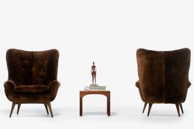  Karpen of California Karpen Wingback Chairs in Luxuriously Soft Milk Chocolate Shearling circa 1950s