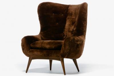  Karpen of California Karpen Wingback Chairs in Luxuriously Soft Milk Chocolate Shearling circa 1950s