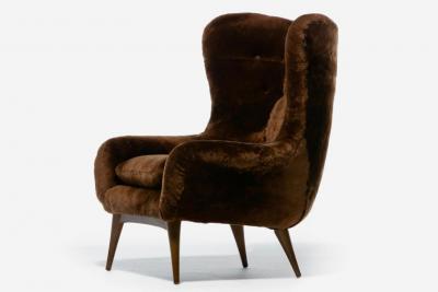  Karpen of California Karpen Wingback Chairs in Luxuriously Soft Milk Chocolate Shearling circa 1950s