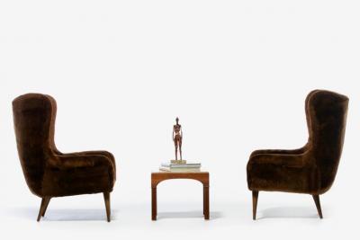  Karpen of California Karpen Wingback Chairs in Luxuriously Soft Milk Chocolate Shearling circa 1950s