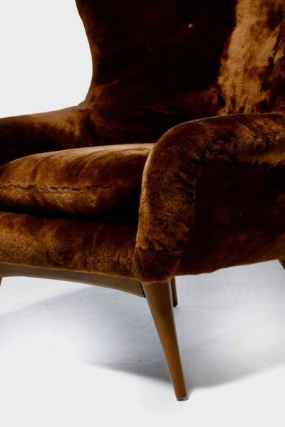  Karpen of California Karpen Wingback Chairs in Luxuriously Soft Milk Chocolate Shearling circa 1950s