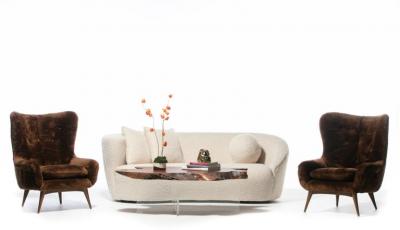  Karpen of California Karpen Wingback Chairs in Luxuriously Soft Milk Chocolate Shearling circa 1950s