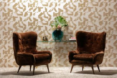  Karpen of California Karpen Wingback Chairs in Luxuriously Soft Milk Chocolate Shearling circa 1950s