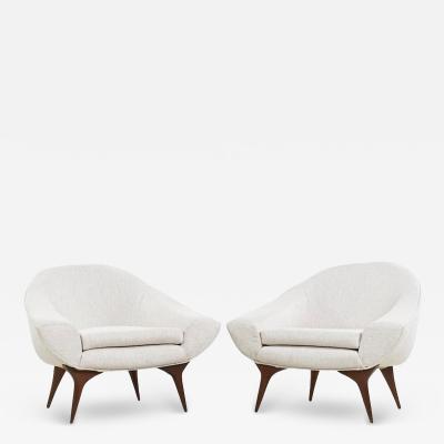  Karpen of California Karpen of California Mid Century Walnut Lounge Chairs Pair