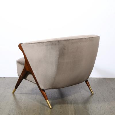 Karpen of California Mid Century Lounge Chair in Walnut Velvet with Brass Detailing by Karpen