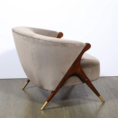  Karpen of California Mid Century Lounge Chair in Walnut Velvet with Brass Detailing by Karpen
