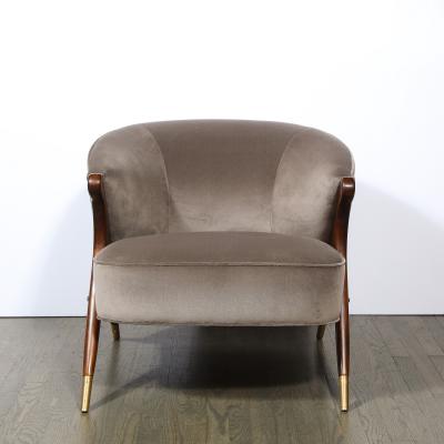  Karpen of California Mid Century Lounge Chair in Walnut Velvet with Brass Detailing by Karpen