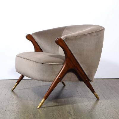  Karpen of California Mid Century Lounge Chair in Walnut Velvet with Brass Detailing by Karpen