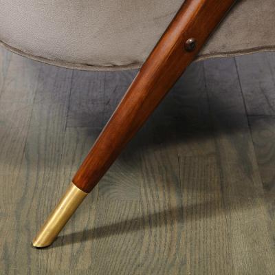  Karpen of California Mid Century Lounge Chair in Walnut Velvet with Brass Detailing by Karpen