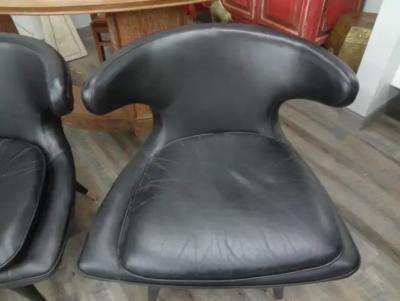  Karpen of California Pair of Italian Modern Curved Back Chairs Upholstered in Black Leather