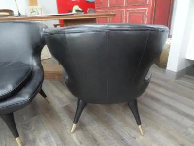  Karpen of California Pair of Italian Modern Curved Back Chairs Upholstered in Black Leather