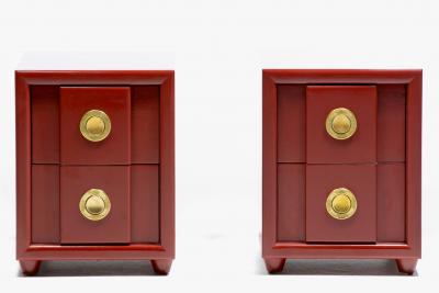  Karpen of California Pair of Karpen of California Nightstands in Sundried Tomato with Brass Hardware