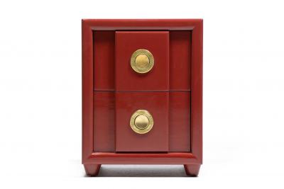  Karpen of California Pair of Karpen of California Nightstands in Sundried Tomato with Brass Hardware