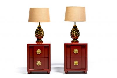  Karpen of California Pair of Karpen of California Nightstands in Sundried Tomato with Brass Hardware