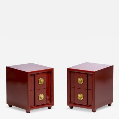  Karpen of California Pair of Karpen of California Nightstands in Sundried Tomato with Brass Hardware