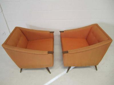  Karpen of California Unusual Pair of Signed Karpen Boxy Lounge Chairs Mid Century Modern