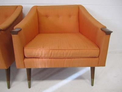  Karpen of California Unusual Pair of Signed Karpen Boxy Lounge Chairs Mid Century Modern