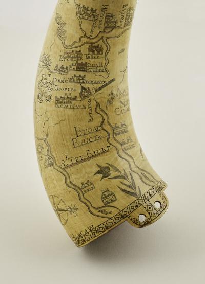  Kelly Kinzle Antiques Outstanding Carolina Map Powder Horn from the French and Indian War